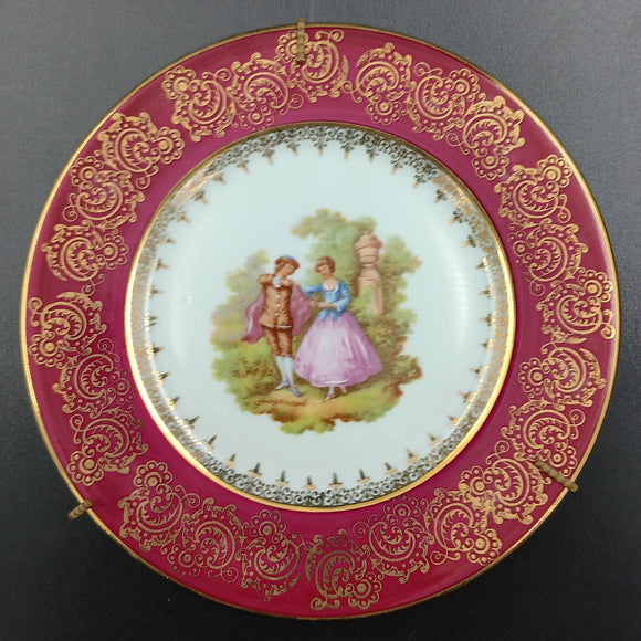 Limoges - Courting Couple - Display Plate with Stand