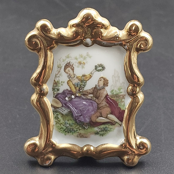 Limoges - Courting Couple - Miniature Free-standing Plaque