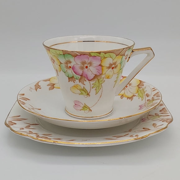Bell China - Yellow, Green and Pink Flowers - Trio