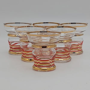 Vintage - Red and Gold Bands - Set of 6 Liqueur Glasses