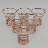 Vintage - Red and Gold Bands - Set of 6 Liqueur Glasses