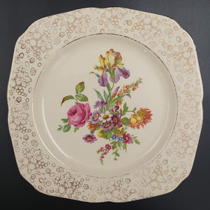 Hollinshead & Kirkham - Floral Spray with Iris, Fruit Filigree - Salad Plate