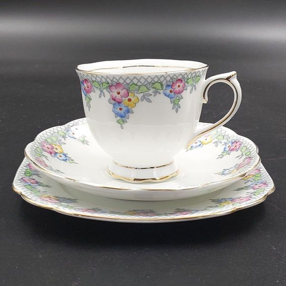 Royal Albert - Trellis, Grey Band - Trio with Square Side Plate