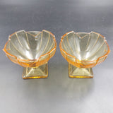 Art Deco Amber Glass - Pair of Footed Dessert Bowls