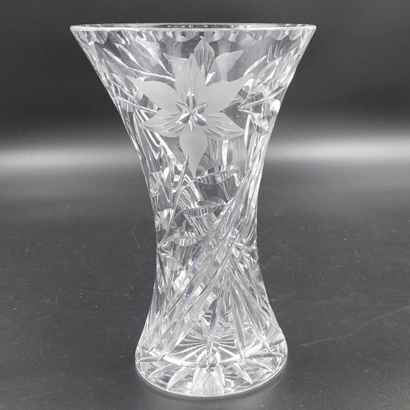 Cut Crystal Vase with Etched Flowers - VINTAGE