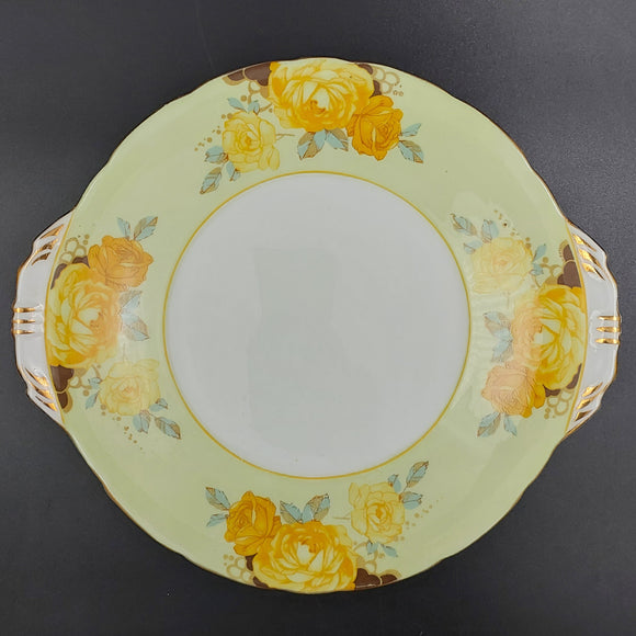 Aynsley - Yellow Roses on Green - Cake Plate