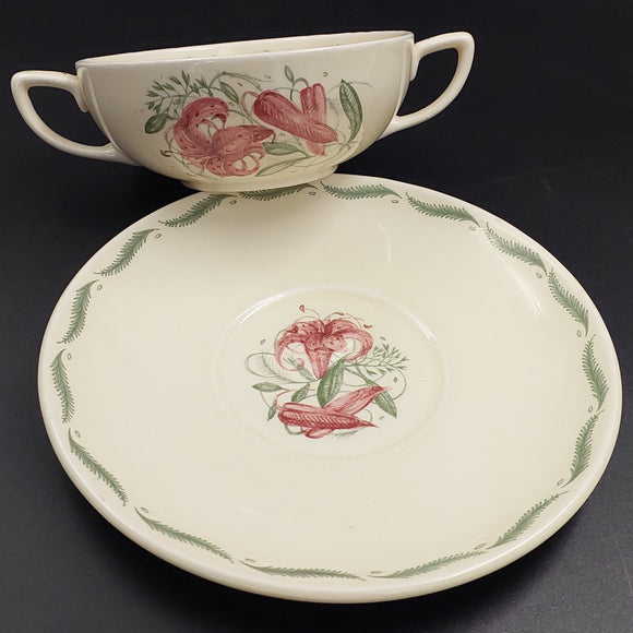 Susie Cooper - 1924 Tiger Lily with Fern Trim - Soup Bowl and Saucer