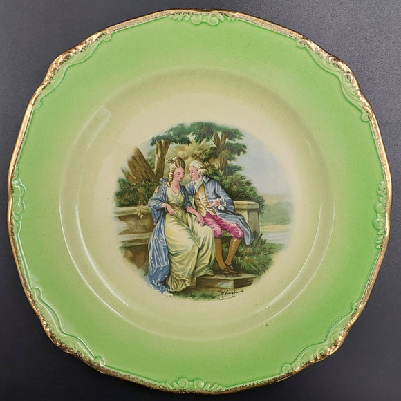 Crown Lynn - Fragonard Courting Couple - Display Plate with Green Rim