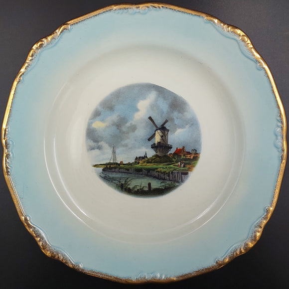 Crown Lynn Coronet - Windmill - Display Plate with Blue Rim