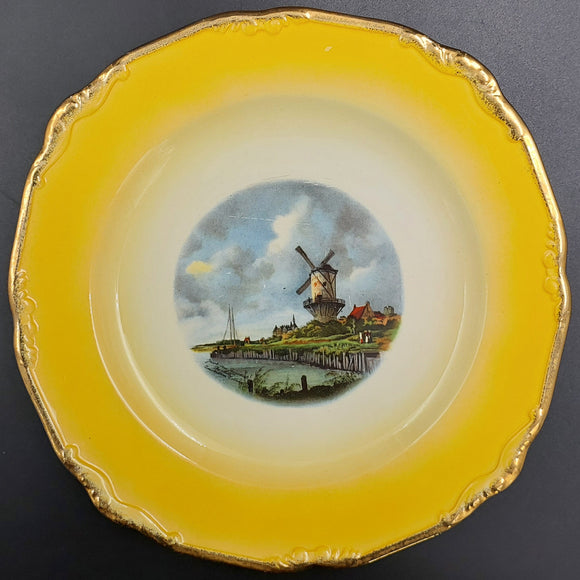 Crown Lynn - Windmill - Display Plate with Yellow Rim