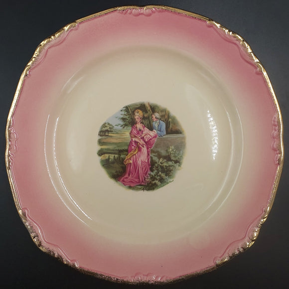 Crown Lynn - Fragonard Courting Couple - Pink Rimmed Display Plate