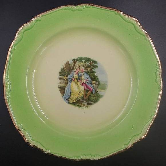 Crown Lynn - Fragonard Courting Couple - Green Rimmed Display Plate
