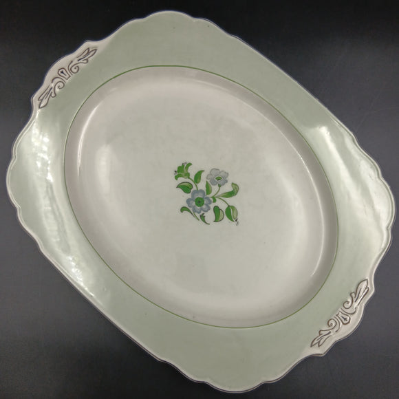 W H Grindley - White Flowers with Pale Green Border - Platter