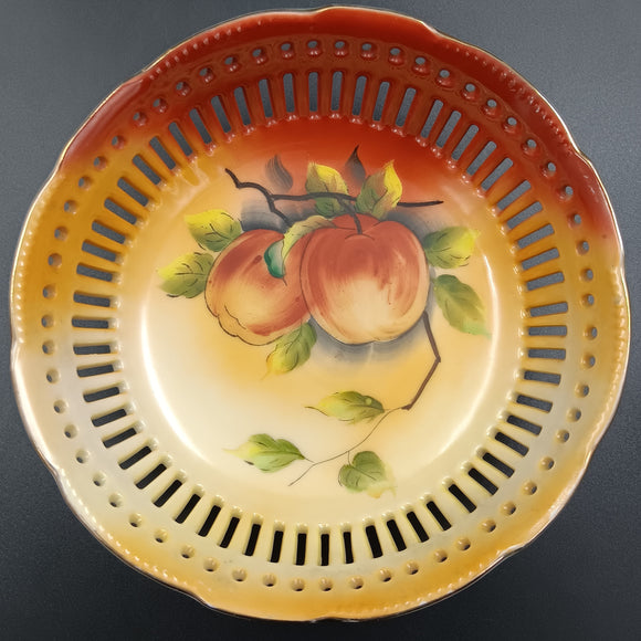 Unmarked Vintage - Hand-painted Apples - Bowl with Pierced Rim