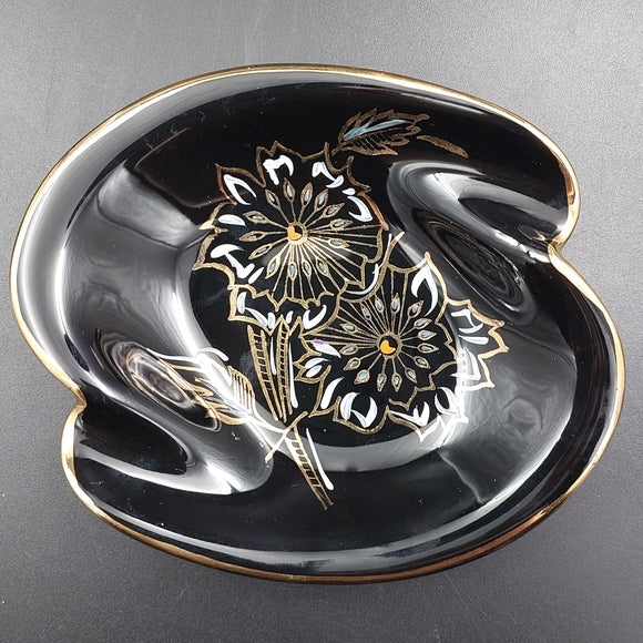 James Kent - White and Gold Flowers on Black, 6036 - Small Dish