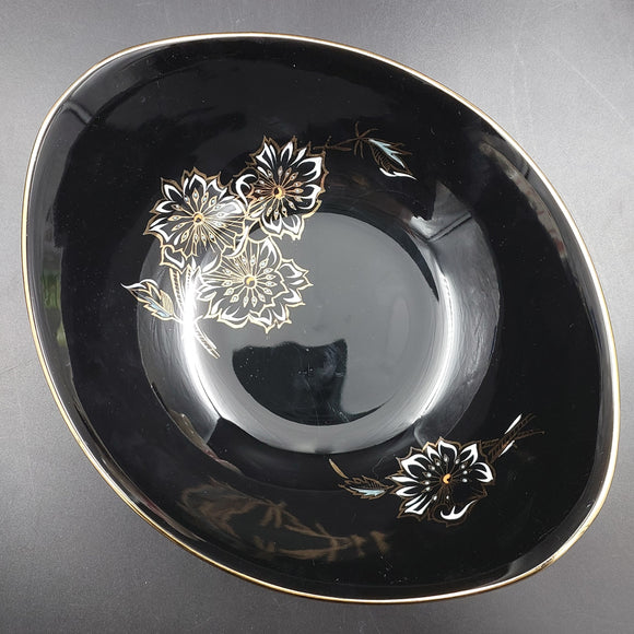 James Kent - White and Gold Flowers on Black, 6036 - Oval Bowl