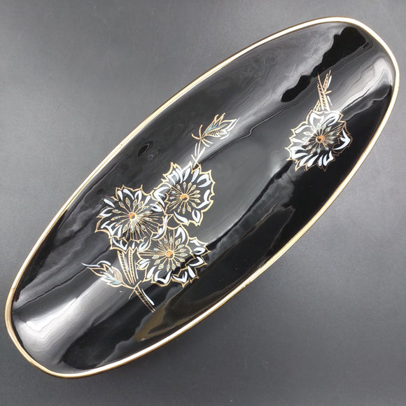 James Kent - White and Gold Flowers on Black, 6036 - Long Dish