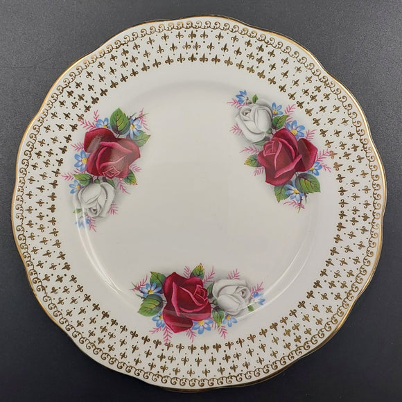 Queen Anne - Gold Filigree Band with Duet Roses - Side Plate