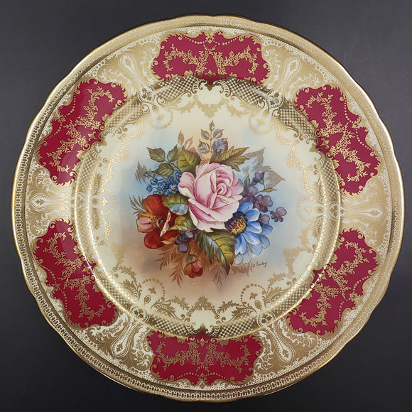 Aynsley - Cabbage Rose, signed J A Bailey - Display Plate