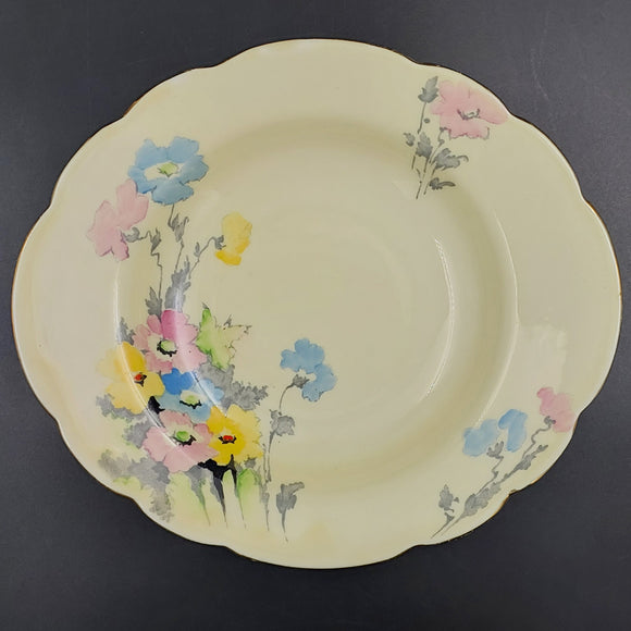 Crown Staffordshire - Blue, Pink and Yellow Flowers - Oval Rimmed Bowl