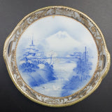 IE & Co Japan - Hand-painted Mountain Scene - Gilded Moriage Small Dish - ANTIQUE