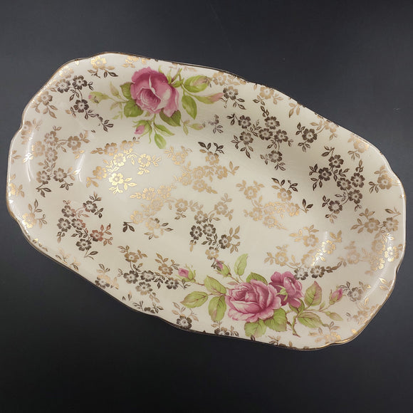 Hollinshead & Kirkham - Pink Roses and Gold Filigree - Rectangular Dish