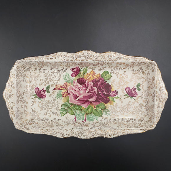 James Kent - Cabbage Rose and Gold Filigree, 5308 - Sandwich Tray
