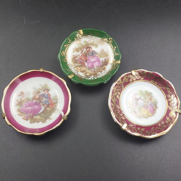 Limoges - Courting Couples - Set of 3 Miniature Display Plates
