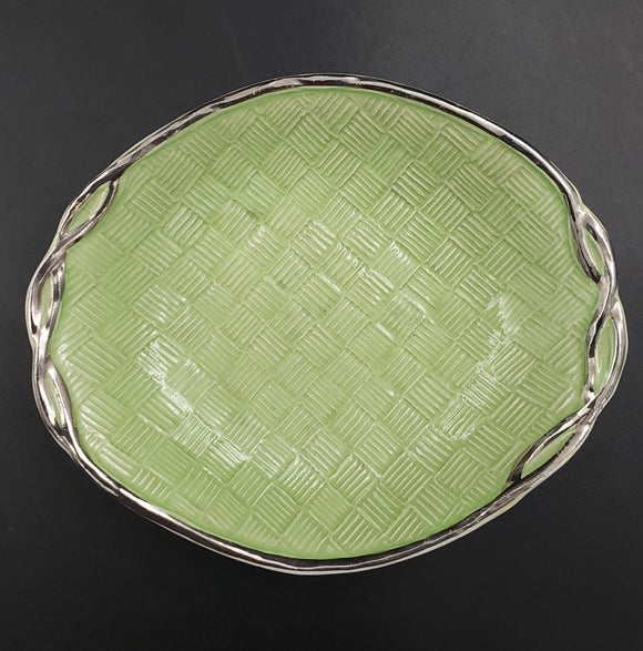 Royal Winton - Green Basketweave with Silver Rim - Oval Dish