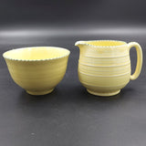 Crown Ducal - Yellow with Green Stripes - Milk Jug and Sugar Bowl