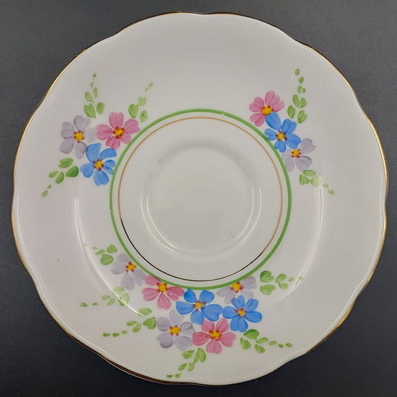 Roslyn - Hand-painted Blue, Pink and Purple Flowers - Saucer