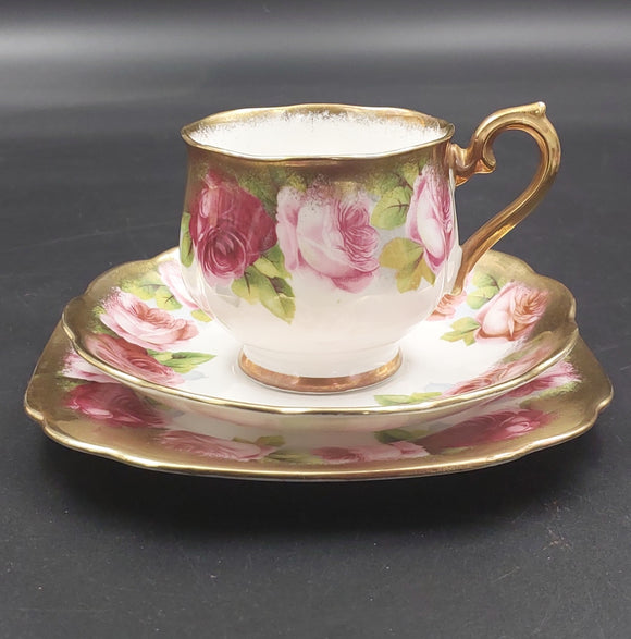 Royal Albert - Old English Rose with Heavy Gold - Trio with Hampton Cup