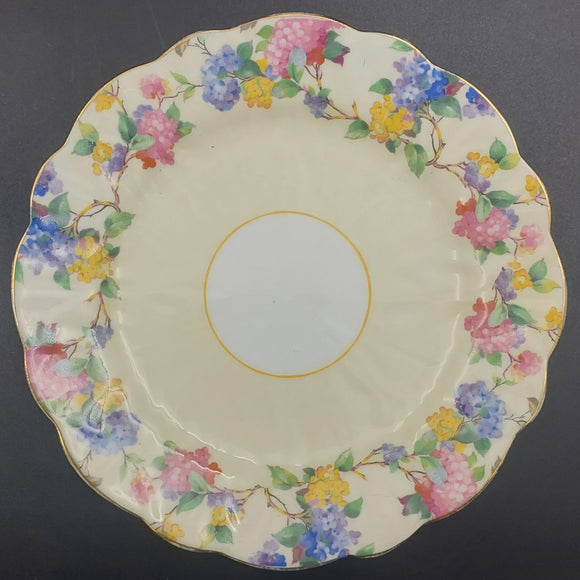 Aynsley - Colourful Hydrangeas on Yellow - Crocus-shaped Side Plate