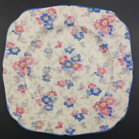 Hollinshead & Kirkham - Pink and Blue Flowers - Square Plate