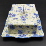 Hollinshead & Kirkham - Blue Pansies - Lidded Butter Dish