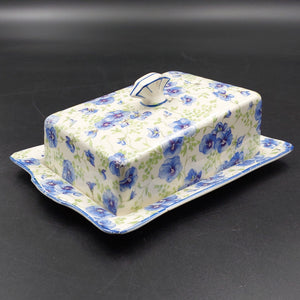 Hollinshead & Kirkham - Blue Pansies - Lidded Butter Dish