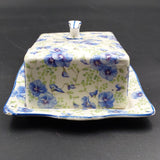 Hollinshead & Kirkham - Blue Pansies - Lidded Butter Dish