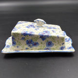 Hollinshead & Kirkham - Blue Pansies - Lidded Butter Dish