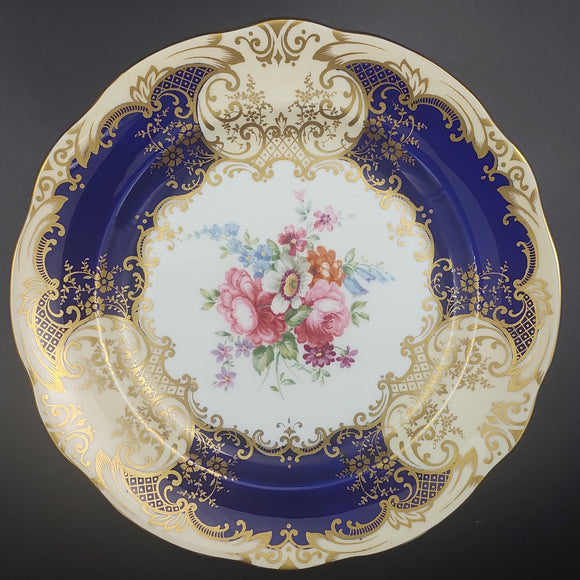 Crown Staffordshire - Floral Spray with Blue and Cream Bands - Display Plate