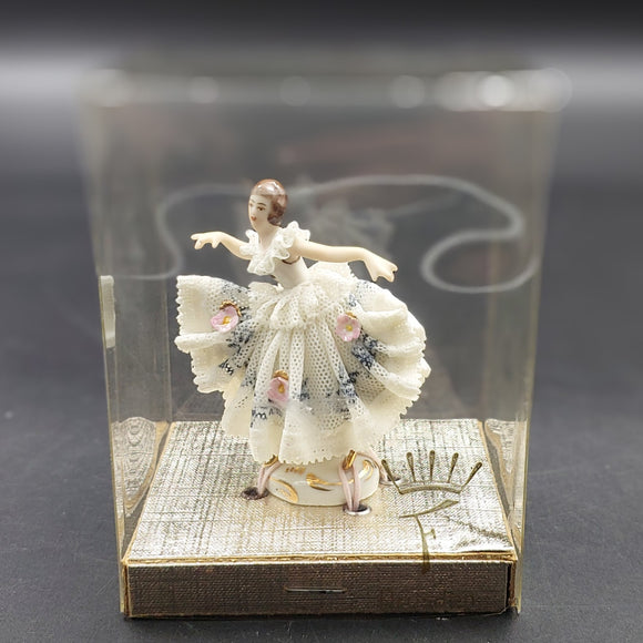 Furstenberg, Dresden Lace with Pink Flowers - Miniature Figurine in Original Display Box