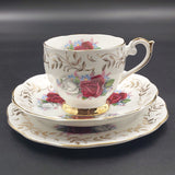 Queen Anne - Red and White Roses with Gold Filigree - Trio