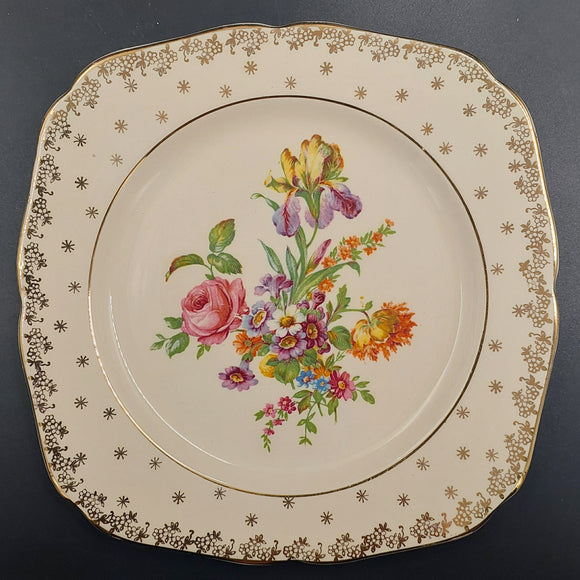 Hollinshead & Kirkham - Floral Spray with Iris, Star Filigree - Salad Plate