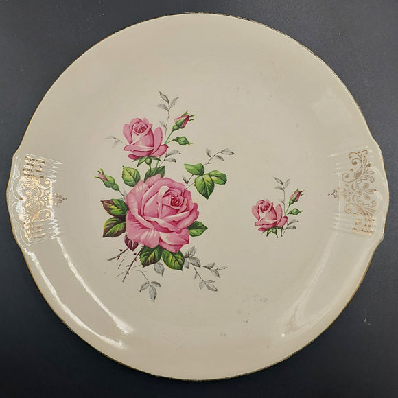 Crown Lynn - Pink Roses - Cake Plate