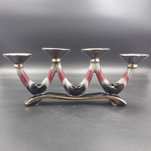 German Pottery - Cream, Maroon and Black - 1274, 4-hole Candelabra