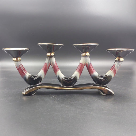 German Pottery - Cream, Maroon and Black - 1274, 4-hole Candelabra