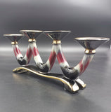 German Pottery - Cream, Maroon and Black - 1274, 4-hole Candelabra