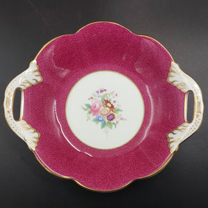 Coalport - Floral Spray with Maroon Band - Tab-handled Round Dish