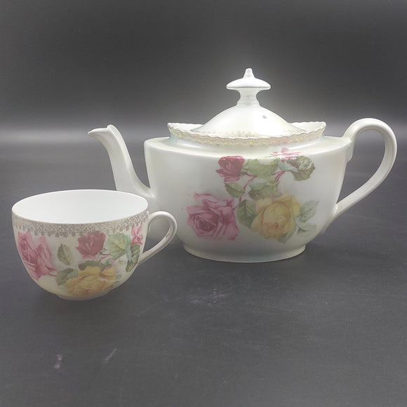 Unmarked - Red, Pink and Yellow Roses - Teapot and Cup