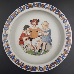 Otto Grunert Kahla, Germany - ABCs, 3 Girls with Goat - Baby's Bowl