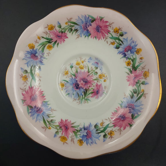 Foley - Cornflowers, Pink Rim - Saucer